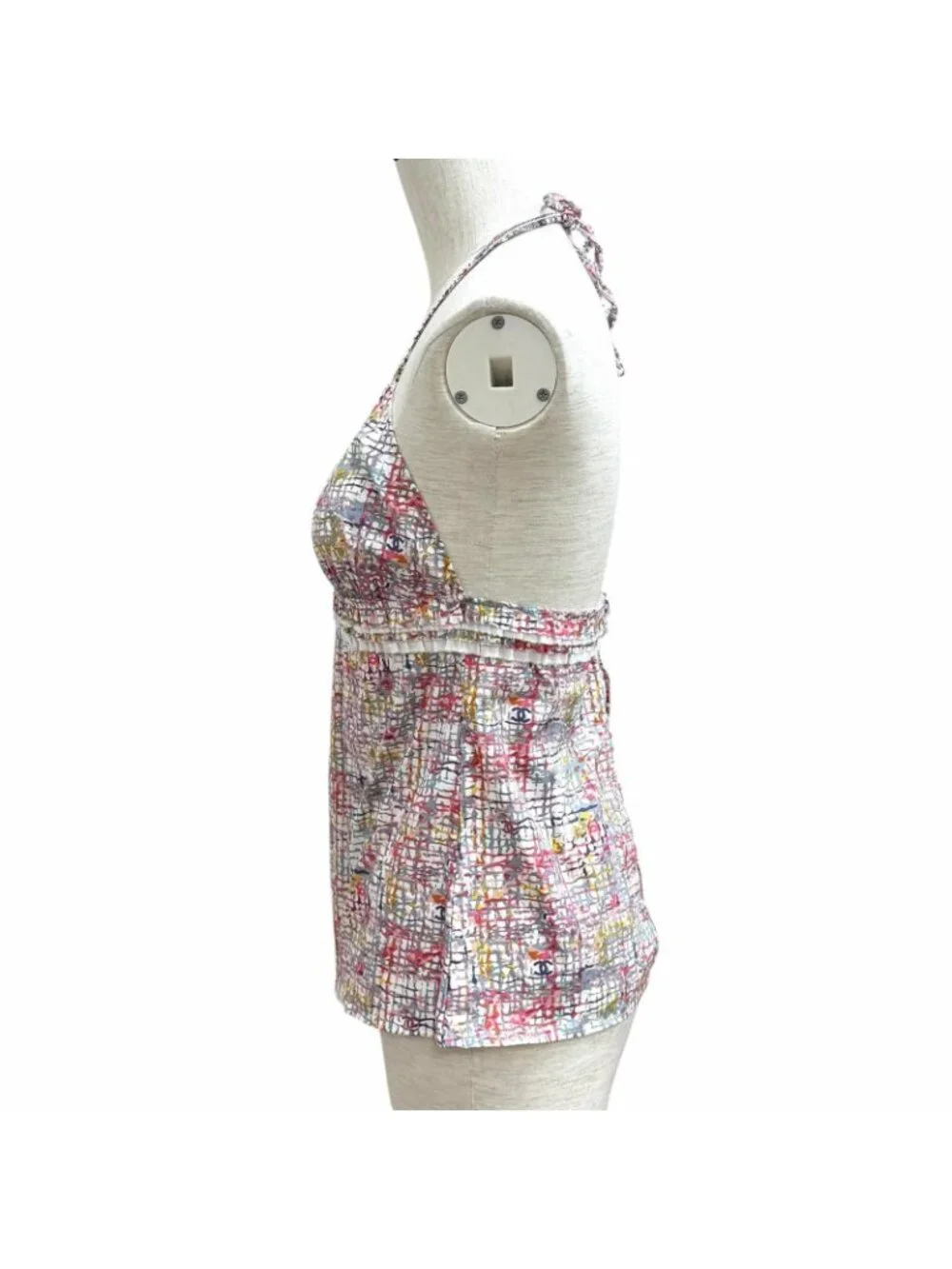 Chanel 05C Tweed CC Logo Print Swimwear Top Multi 40